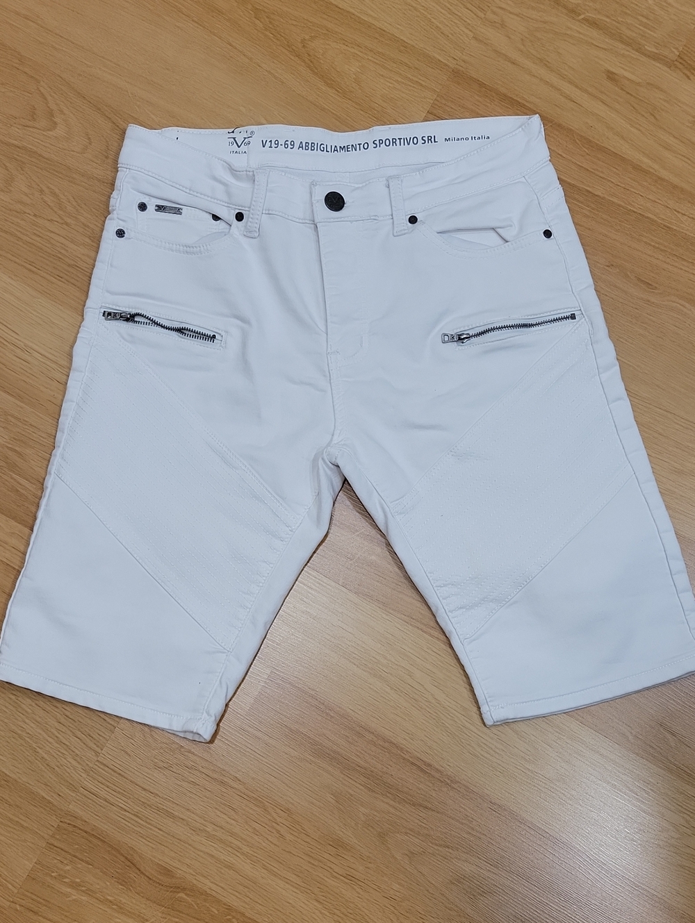 Italina White Men's Flat Front Shorts with Zip Pockets